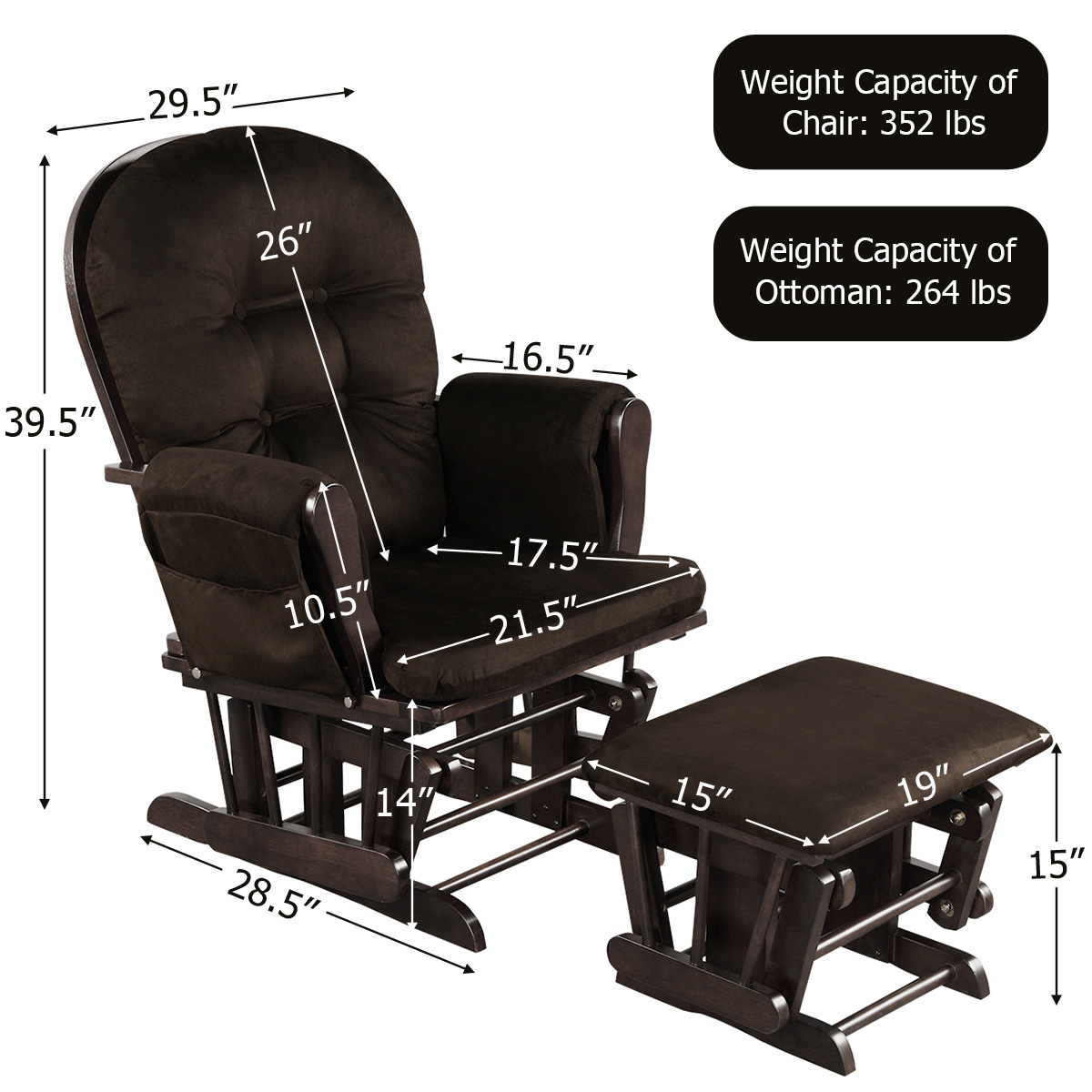 Costway Rocking Glider and Ottoman Cushion Set Wood Baby Nursery Rocker Chair - Picture 26 of 36