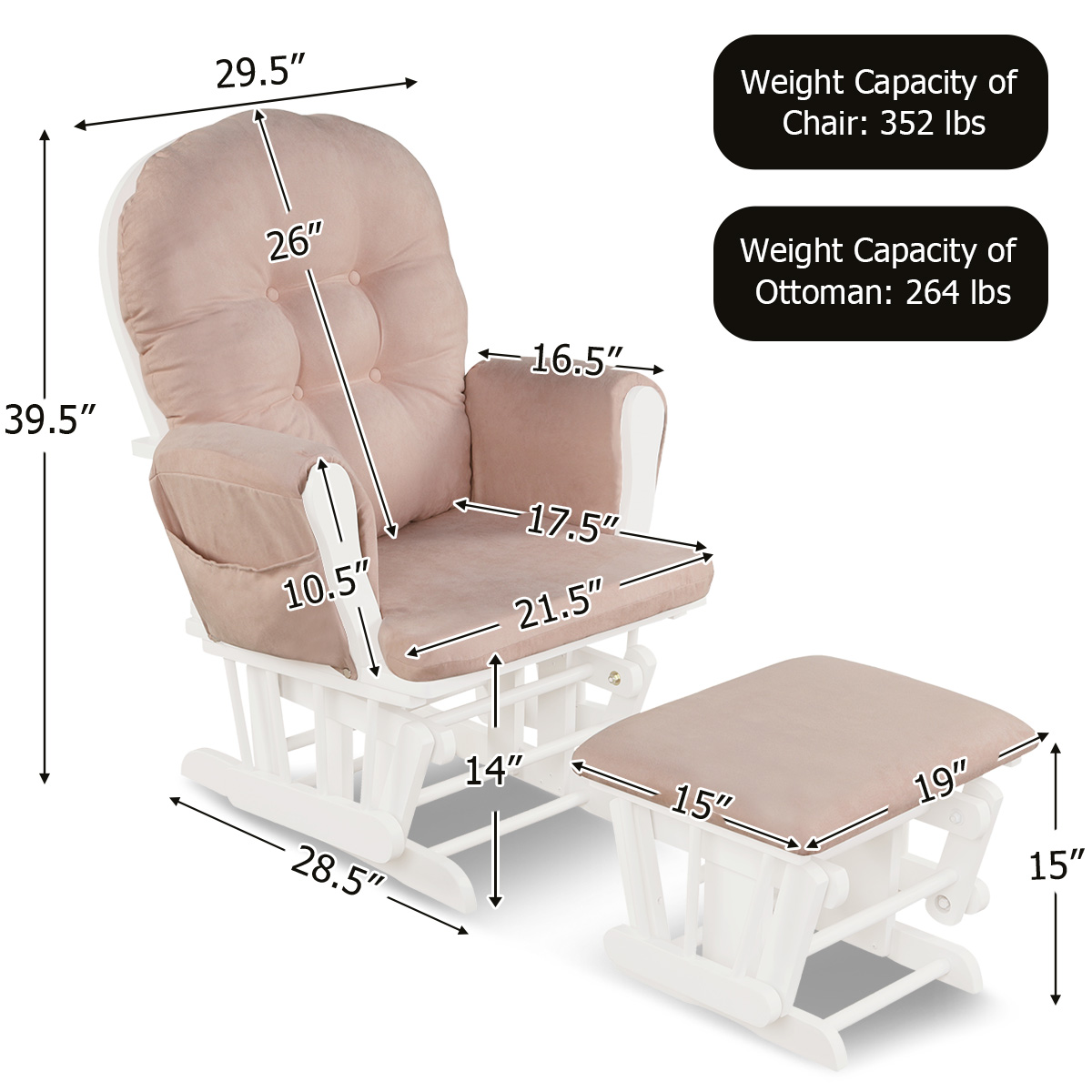 Costway Rocking Glider and Ottoman Cushion Set Wood Baby Nursery Rocker Chair - Picture 32 of 36