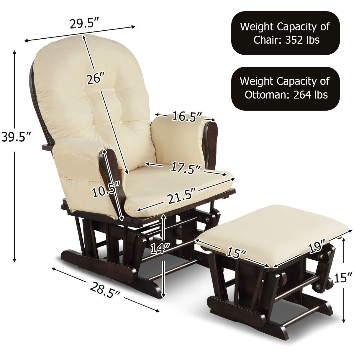 Costway Rocking Glider and Ottoman Cushion Set Wood Baby Nursery Rocker Chair - Picture 14 of 36