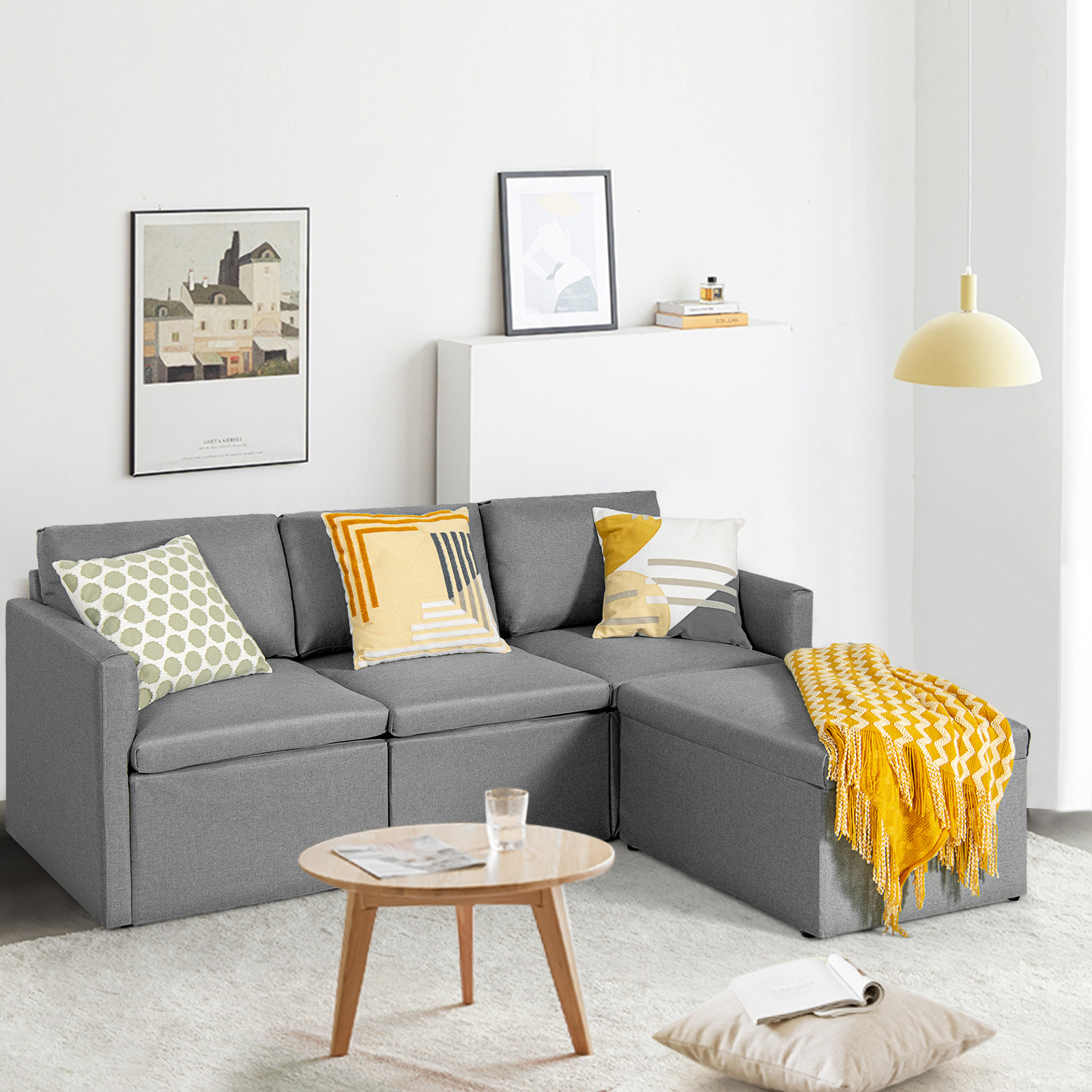 Giantex Convertible Sectional Sofa L-Shaped Couch Lounge with Reversible Chaise - Picture 13 of 24
