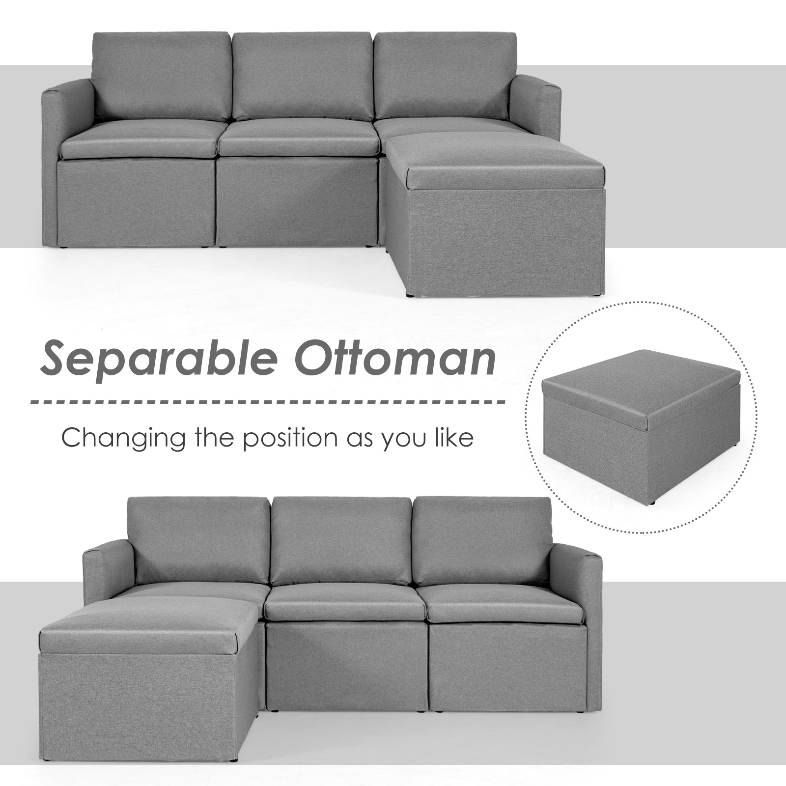 Giantex Convertible Sectional Sofa L-Shaped Couch Lounge with Reversible Chaise - Picture 16 of 24