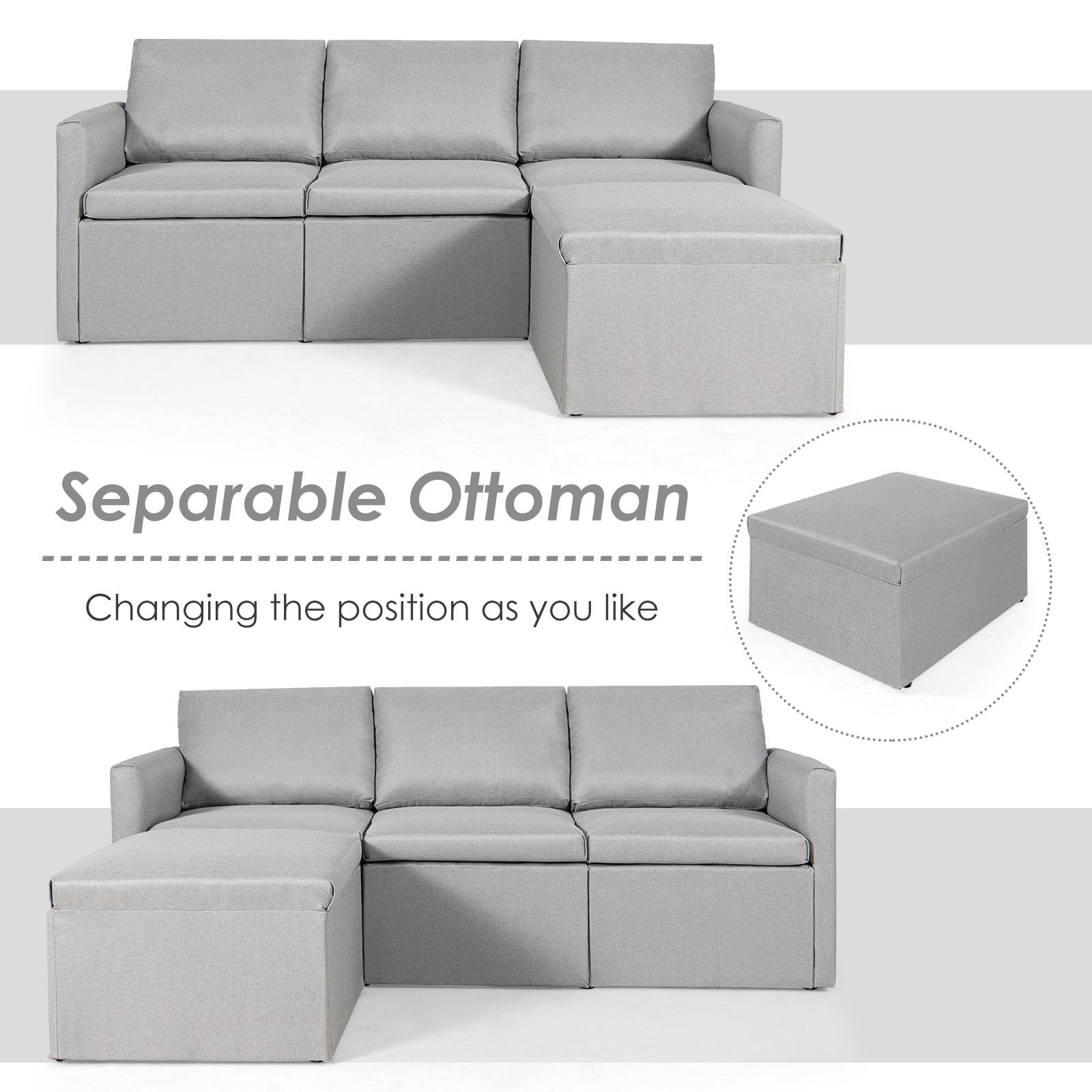 Giantex Convertible Sectional Sofa L-Shaped Couch Lounge with Reversible Chaise - Picture 9 of 24