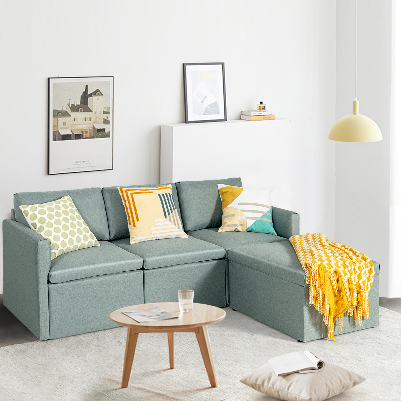 Giantex Convertible Sectional Sofa L-Shaped Couch Lounge with Reversible Chaise - Picture 20 of 24