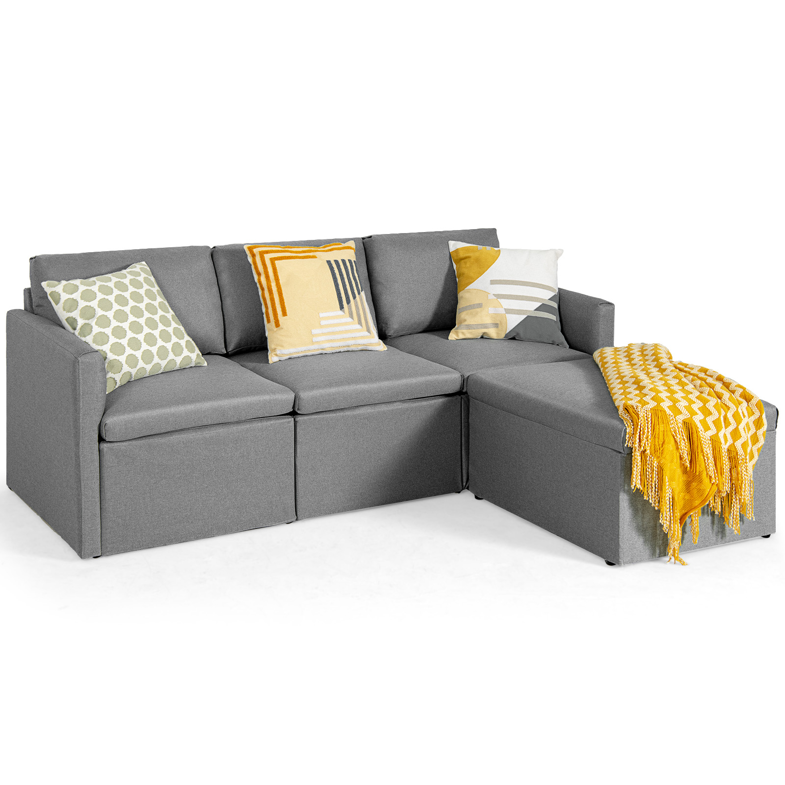 Giantex Convertible Sectional Sofa L-Shaped Couch Lounge with Reversible Chaise - Picture 17 of 24