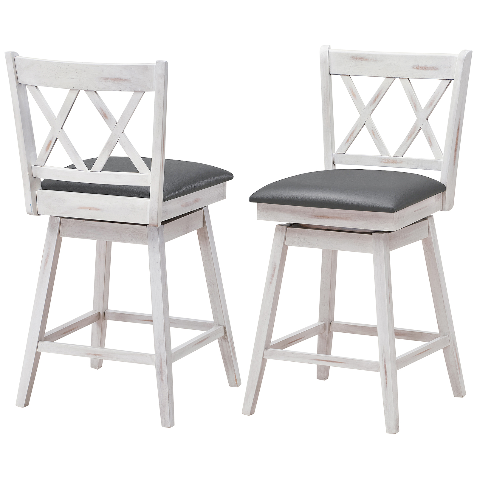 Costway Set of 2 Bar Stools Swivel Counter Height Chairs with Rubber Wood Legs - Picture 9 of 14